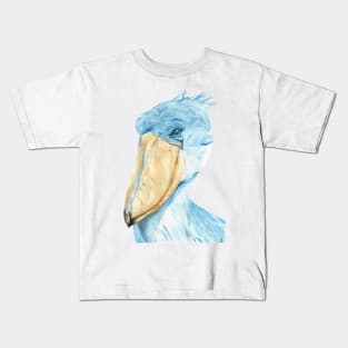 Shoebill watercolor bird portrait Kids T-Shirt